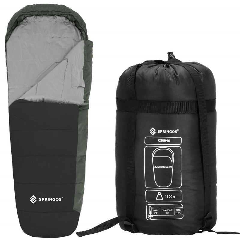 Śpiwór turystyczny mumia 220x80 cm lekki śpiwór kempingowy czarno-szary