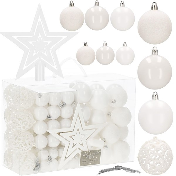 Bombki choinkowe 101 sztuk, białe ozdoby świąteczne