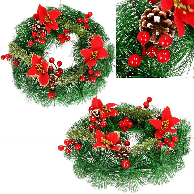 Wieniec świąteczny stroik na drzwi ozdobny dekoracja bożonarodzeniowa 30 cm