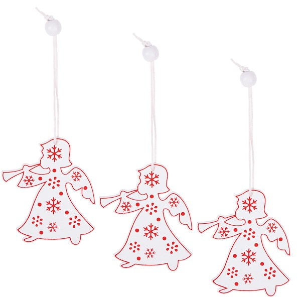 Ozdoba choinkowa 6,5cm drewniana, świąteczna zawieszka aniołek 3 szt. biały