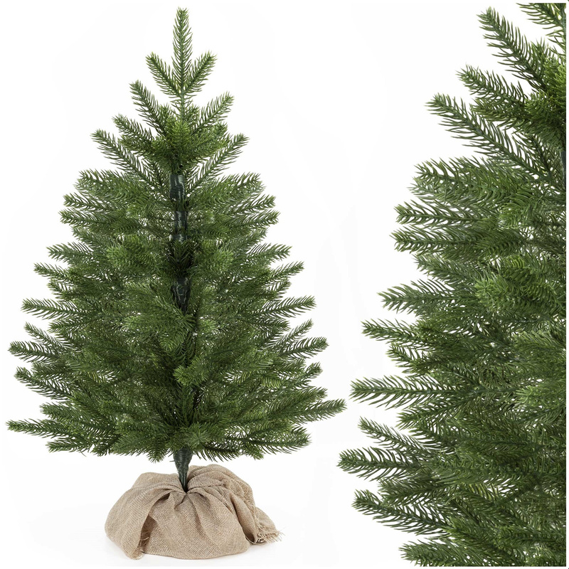 Mała choinka sztuczna 60 cm świerk kaukaski premium z jutą, na stolik, biurko mini ozdoba