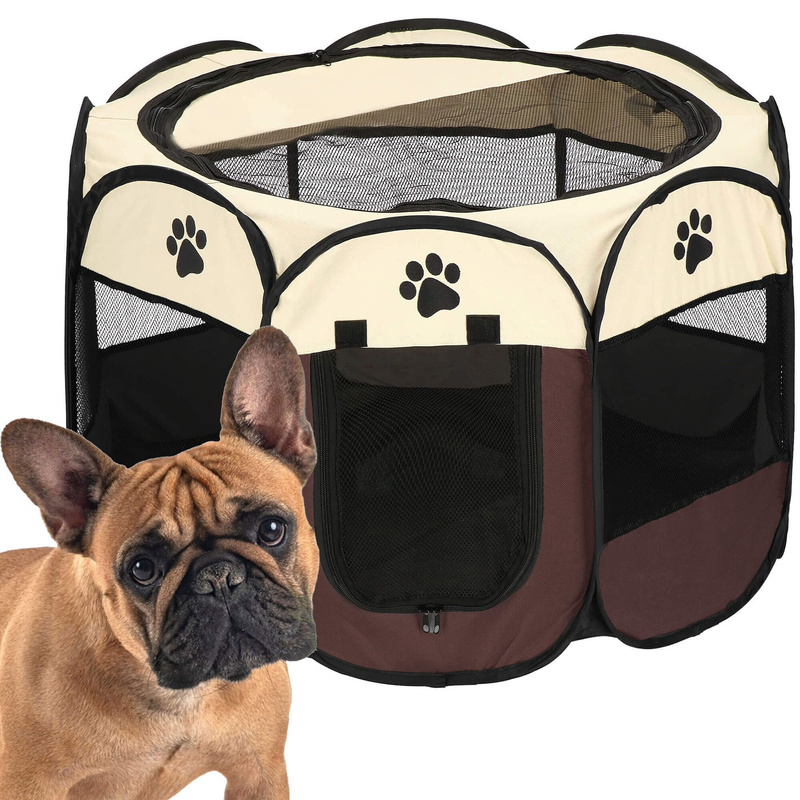 Kojec składany dla psa i kota 81 cm klatka beżowo-brązowa