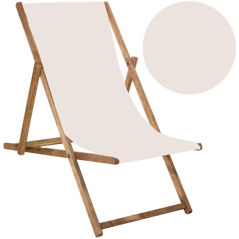 Leżak drewniany ogrodowy 3 stopnie regulacji, na taras, plażę, ecru