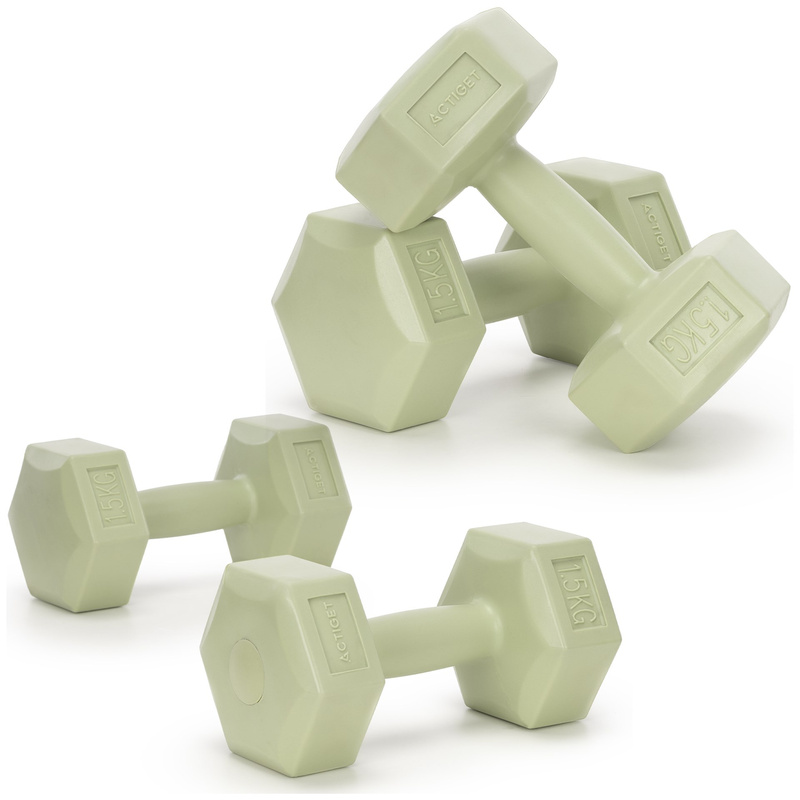 Hantle 2x1,5kg hexagonalne do ćwiczeń fitness ciężarki zestaw 2 szt. zielone
