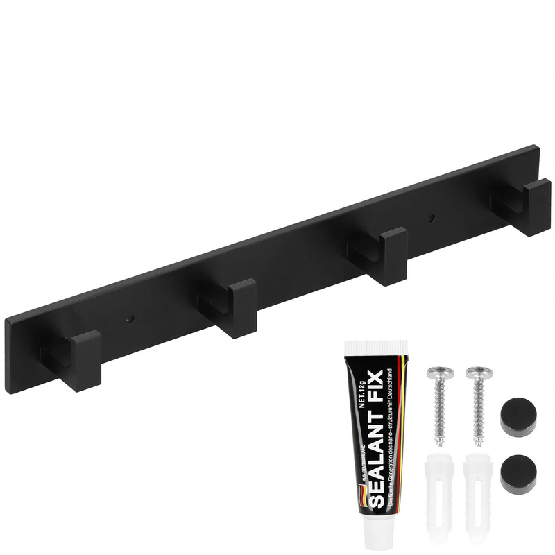 Wieszak łazienkowy na ubrania 35,5 cm aluminiowy z haczykami na ręczniki czarny