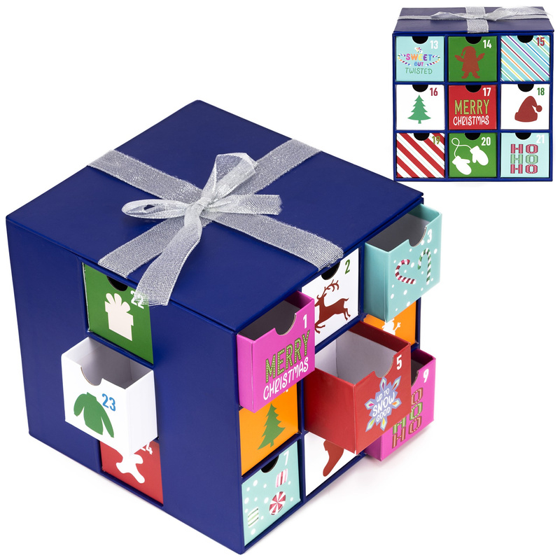 Kalendarz adwentowy 20,5x20x19 cm pudełko z 24 szufladkami do uzupełnienia, ozdoba świąteczna
