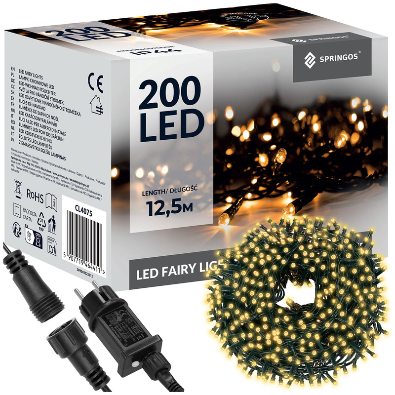 Lampki choinkowe 200 LED 12,5 m biały ciepły zewnętrzne oświetlenie świąteczne