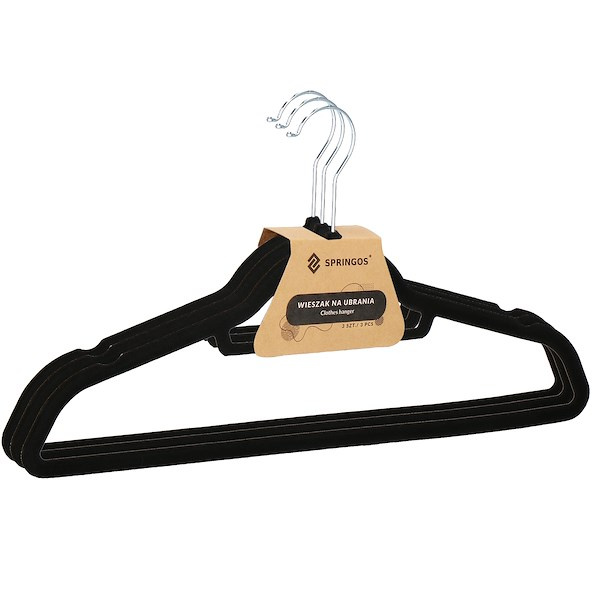 Wieszaki na ubrania 3 szt. welurowe zestaw premium czarny