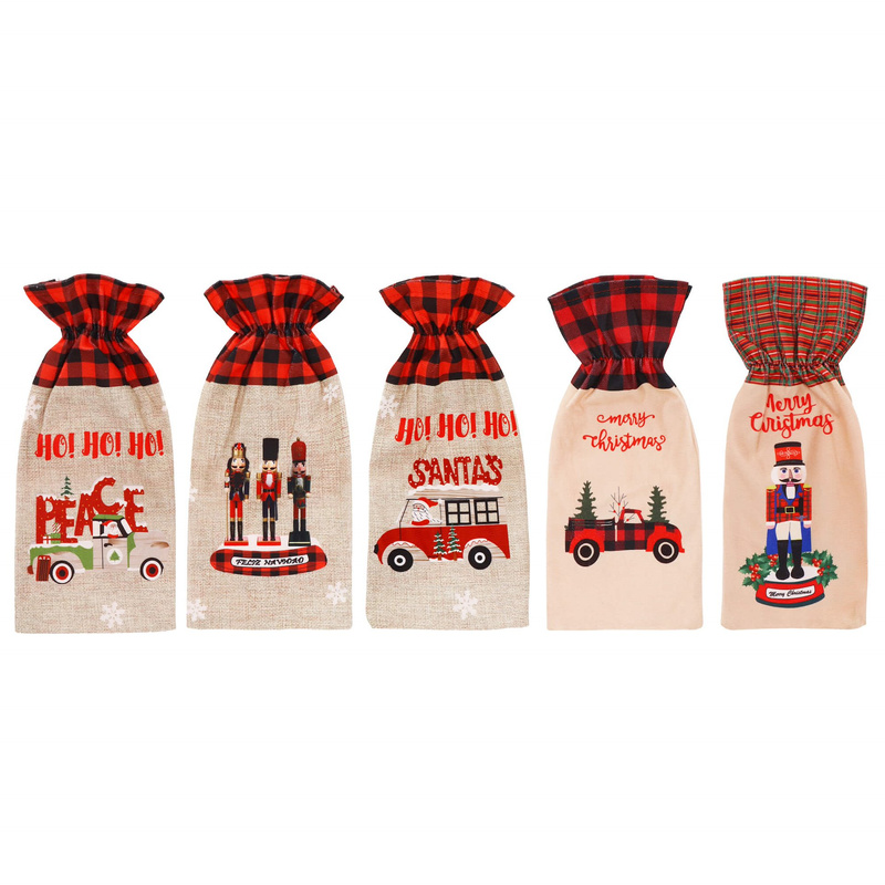 Pokrowiec na butelkę, świąteczne etui na wino beżowo-czerwone