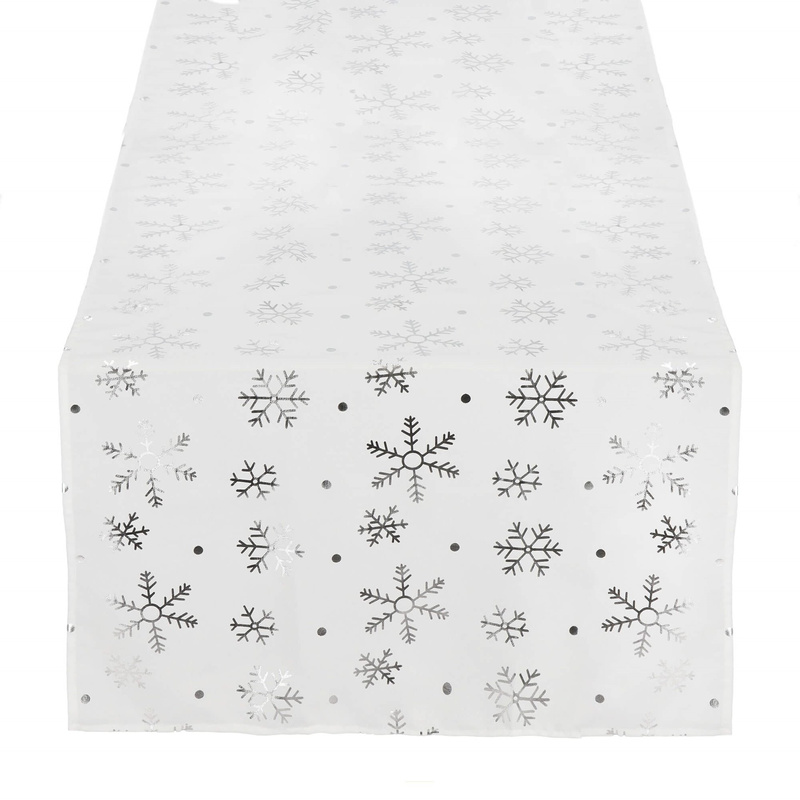 Bieżnik na stół 183x35cm obrus świąteczny ze śnieżynkami biały