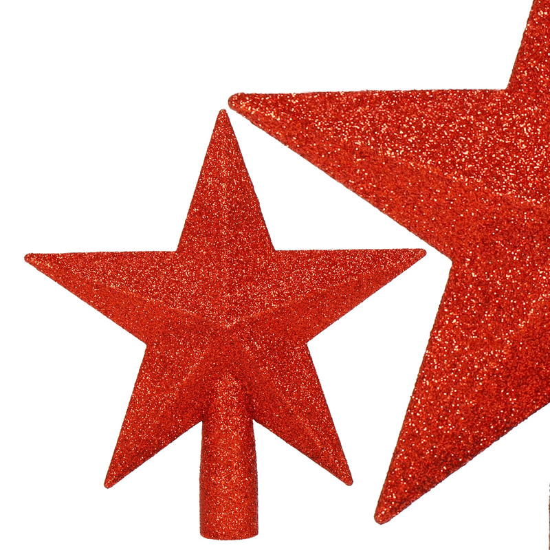 Gwiazda na choinkę 19 cm szpic brokatowy ozdoba świąteczna czubek czerwony