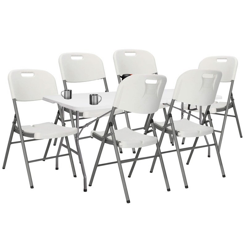 Zestaw cateringowy, turystyczny stół 180x74 cm z 6 krzesłami składany na bankiet biały