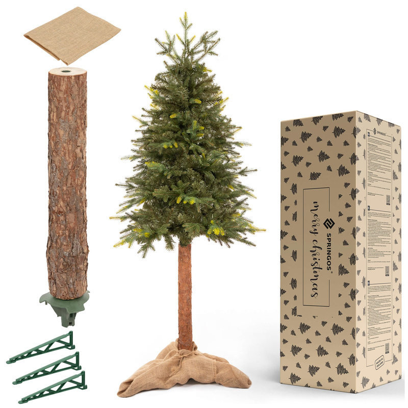 Sztuczna choinka na pniu jak żywa 180 cm świerk naturalny ze stojakiem nowoczesny