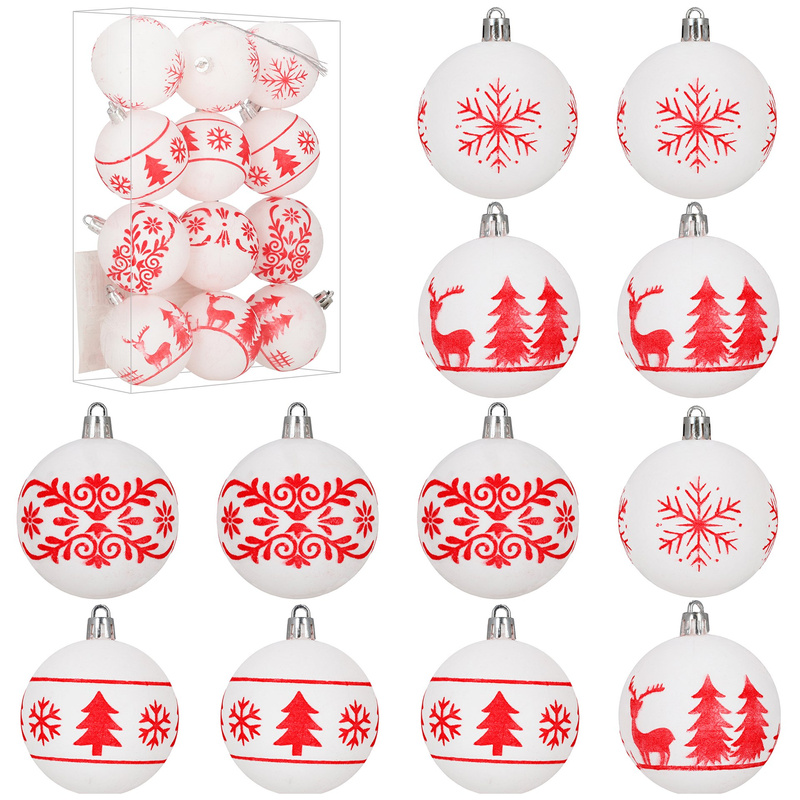 Bombki choinkowe 12 szt. 7 cm komplet ozdoby świąteczne, matowe białe z zdobieniami