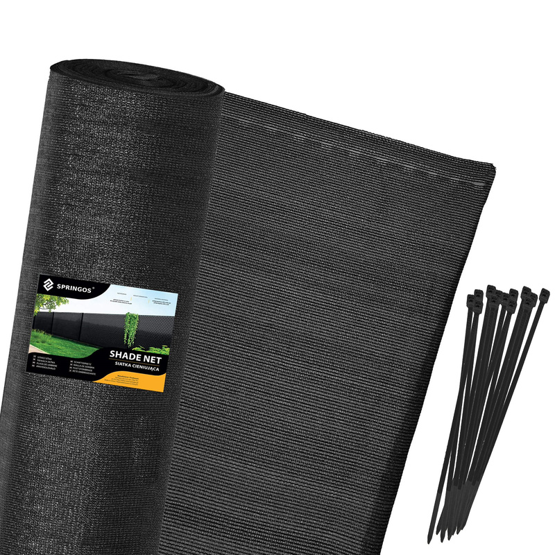 Siatka cieniująca 90% 1,5x25m siatka osłonowa czarna plus opaski zaciskowe 100 szt.