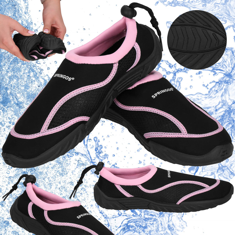Buty plażowe damskie rozm. 37 szybkoschnące buty do wody i sportów wodnych czarno-różowe