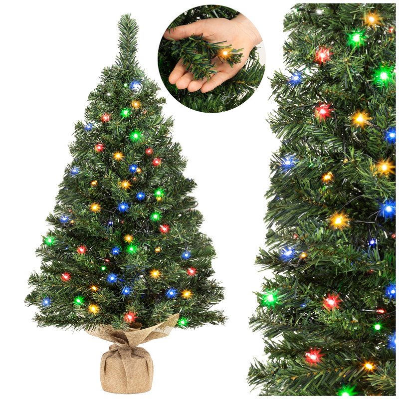 Mała choinka sztuczna 90 cm z lampkami choinkowymi 50 LED multikolor, na stolik, biurko