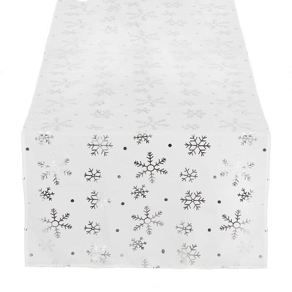 Bieżnik na stół 183x35cm obrus świąteczny ze śnieżynkami biały