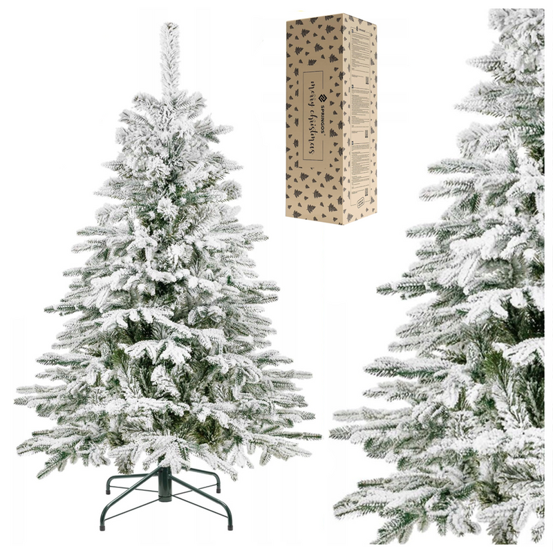 Choinka sztuczna 150 cm świerk kaukaski ośnieżony jak żywy, nowoczesny, ze stojakiem