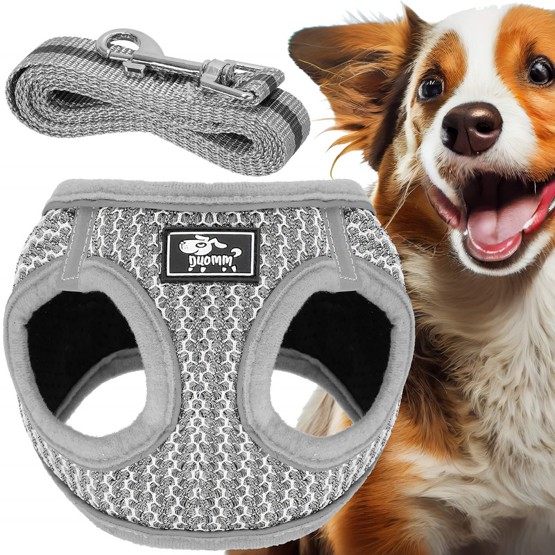 Zestaw szelki bezuciskowe, smycz 150 cm dla psa, kota L 14-20 kg szare