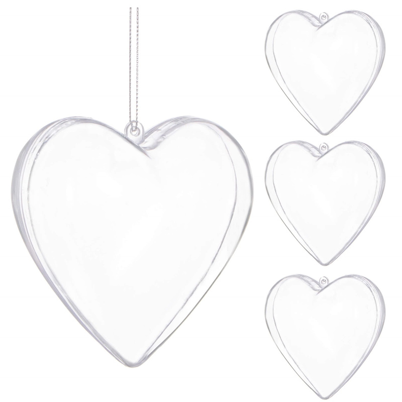 Bombki akrylowe 7cm serce plastikowe decoupage zestaw 4 szt.