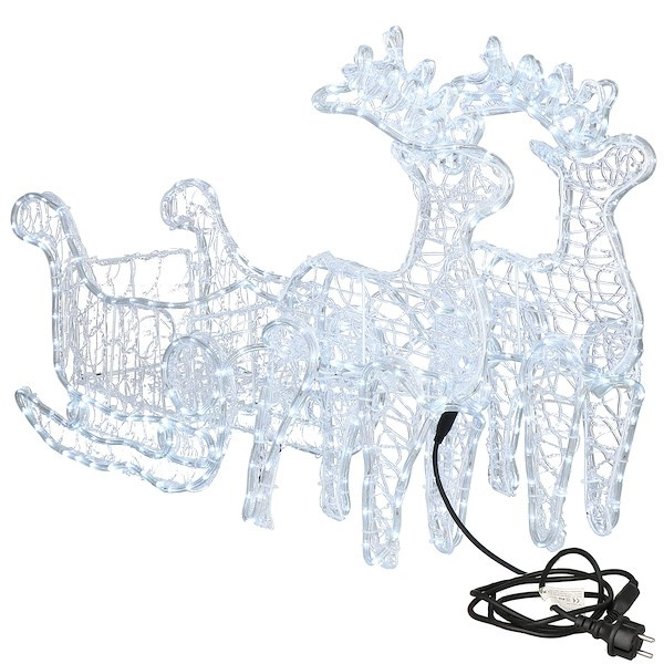 Renifery Led świąteczne z saniami 150 cm świetlna dekoracja do ogrodu zimny biały