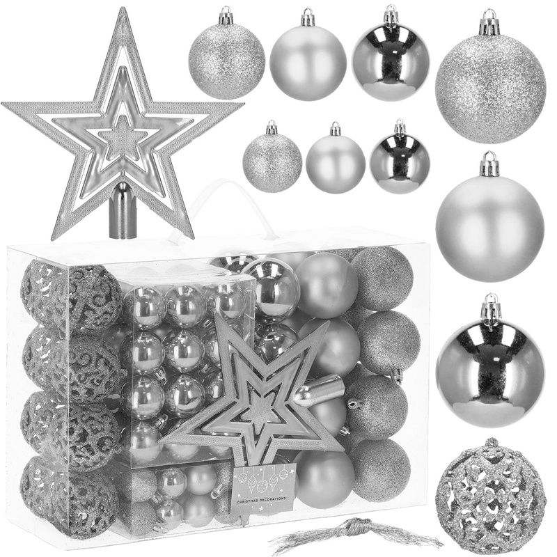 Bombki choinkowe zestaw 100 szt. dekoracje świąteczne ozdoby srebrne