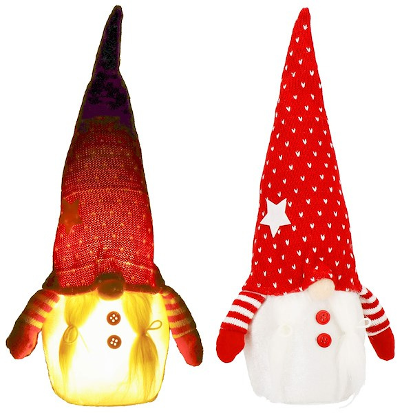 Skrzat świąteczny świecący 33 cm dekoracja Led na baterie, krasnal gnom
