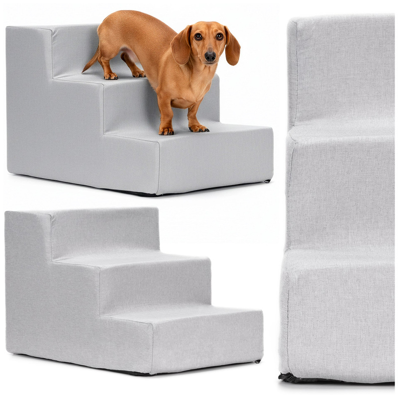 Schody dla psa 3 stopnie 30 cm podest, miękka rampa dla kota schodki szare