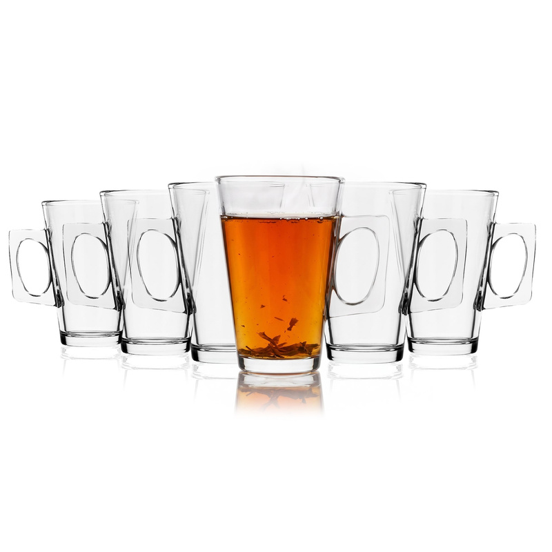 Szklanki do latte 255 ml eleganckie wysokie kubki do kawy mrożonej deserów, z uchem 6 szt.