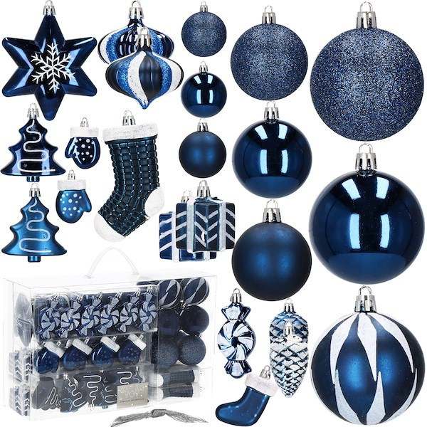 Bombki choinkowe 77 szt. granatowe zestaw choinkowy ozdoby świąteczne