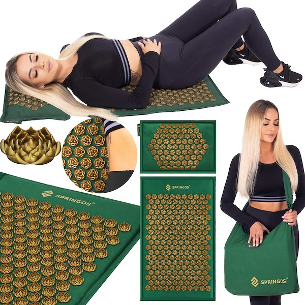 Mata relaksacyjna do akupresury z kolcami i poduszką do masażu, na ból mięśni