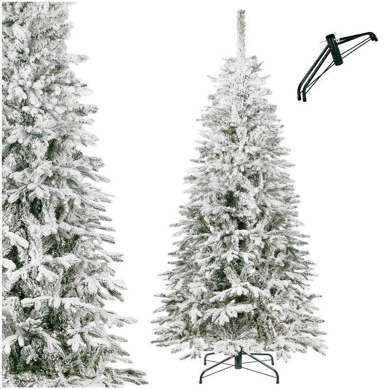 Sztuczna choinka świerk 220 cm ośnieżony jak żywy, nowoczesny, ze stojakiem