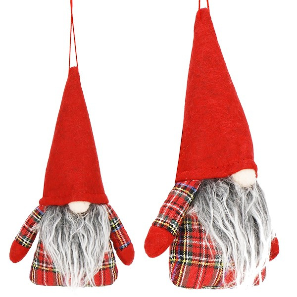 Skrzat 21 cm ozdoba świąteczna, krasnal świąteczny, gnom w kratę