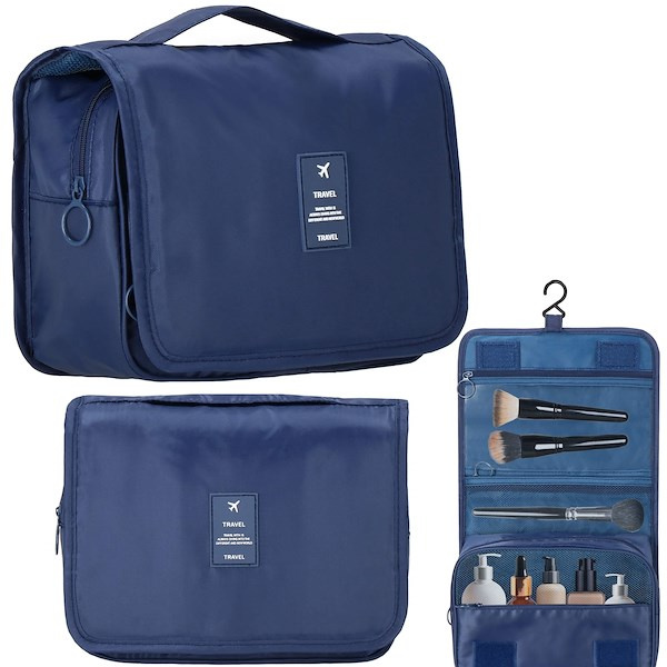 Kosmetyczka do samolotu 23x19x9,5 cm organizer podróżny rozkładany granatowy