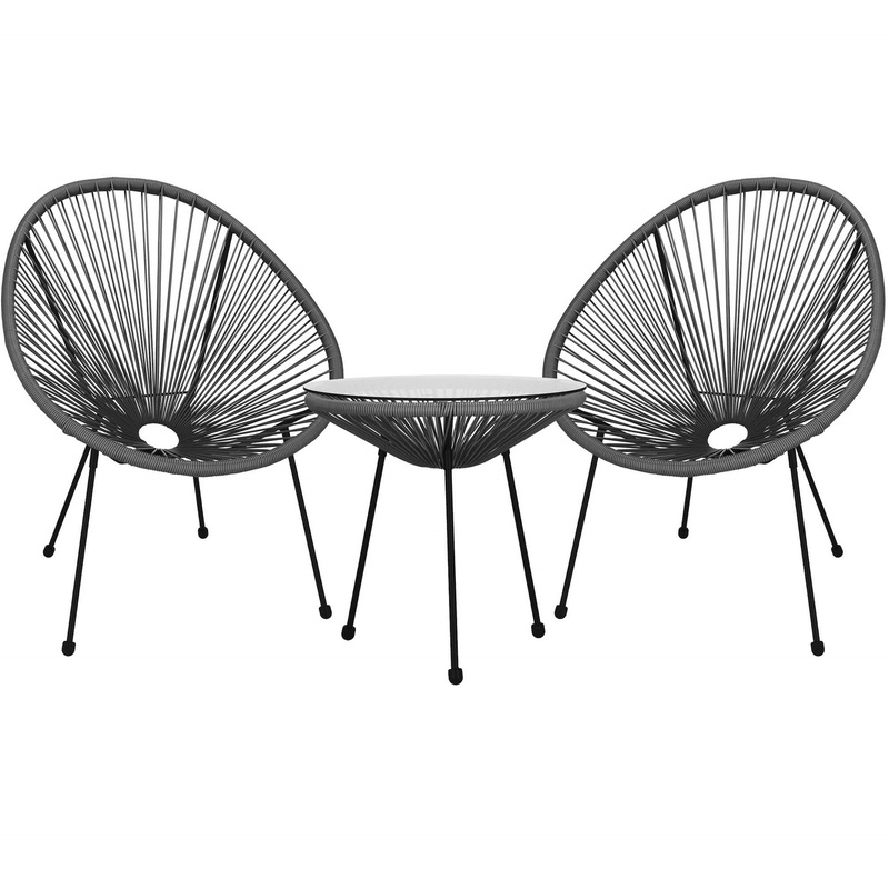 Meble ogrodowe rattanowe dla 2 osób stół ze szkłem hartowanym 2 fotele ażurowe czarno-szare