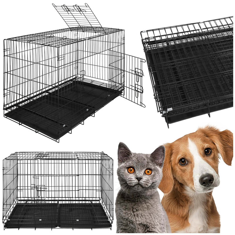 Klatka kennelowa dla zwierząt metalowy kojec dla psa kota 100 x 70 x 60 cm L czarny