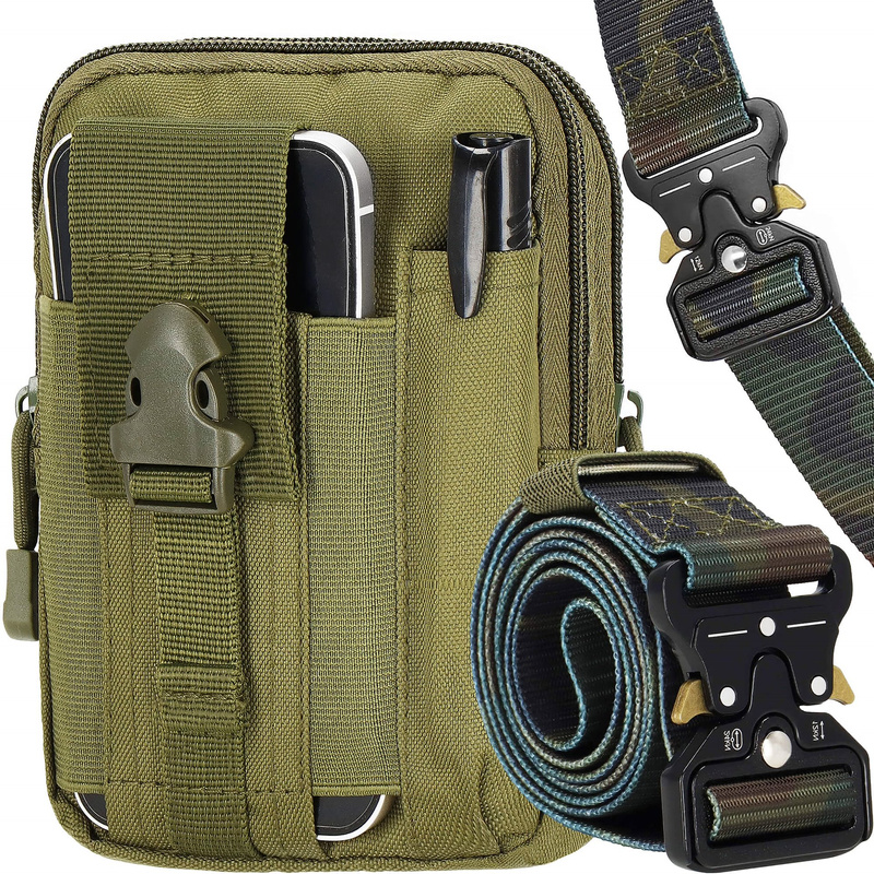 Saszetka taktyczna i pas parciany QR nerka wojskowa ciemna zieleń