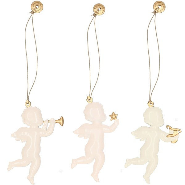 Ozdoba choinkowa 7cm metalowa, świąteczna zawieszka aniołek 3 szt. kremowy