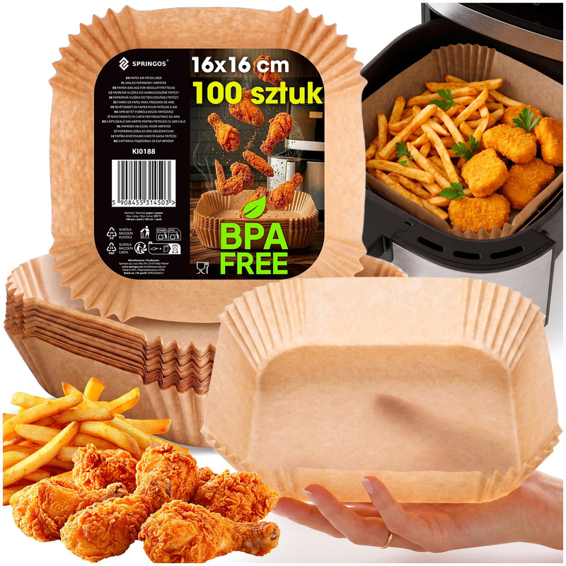 Wkłady do Airfryer 100 szt. 20 x 20 cm papierowe tacki do frytkownicy beztłuszczowej