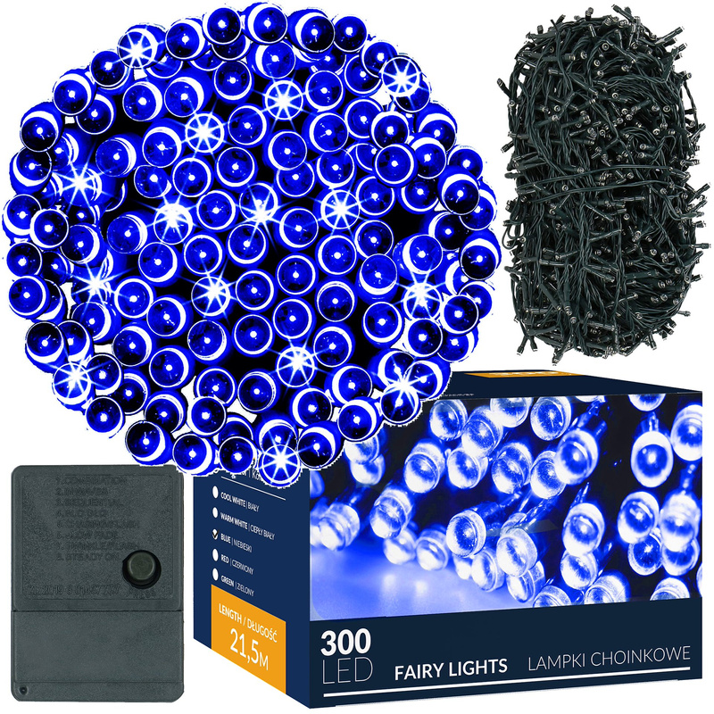 Lampki świąteczne 300 Led niebieskie 21,5 m oświetlenie choinkowe