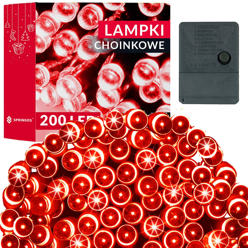 Lampki świąteczne 200 Led czerwone 15,5 m oświetlenie choinkowe