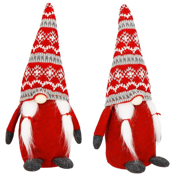 Krasnal świąteczny 33 cm dekoracja na Boże Narodzenie skrzat gnom czerwono-szary
