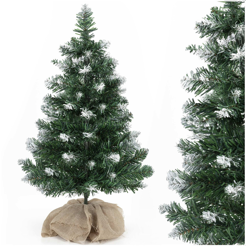 Mała choinka sztuczna 60 cm sosna ośnieżona z jutą na stolik, biurko mini ozdoba