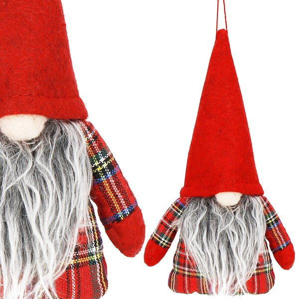 Skrzaty świąteczne 21 cm 2 szt.  zawieszki choinkowe krasnale gnomy w kratkę