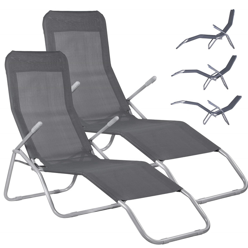 Leżak ogrodowy grawitacyjny ciemny szary zero gravity zestaw 2 szt.