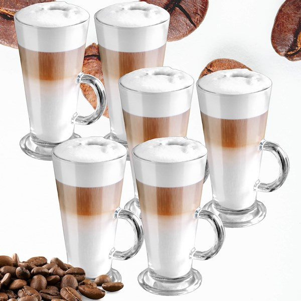 Filiżanki do kawy latte, deserów 280 ml komplet 6 szt. szklanek z uchem