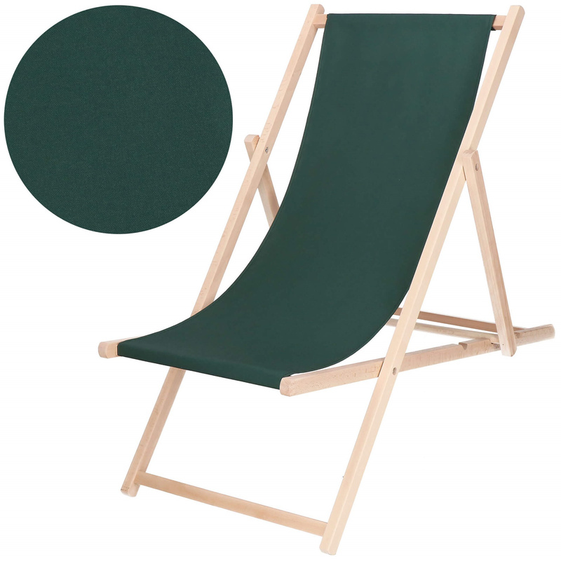 Leżak plażowy, drewniany z 3-stopniową regulacją, do ogrodu, ciemnozielony