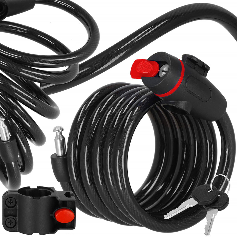 Zapięcie rowerowe, blokada na rower linka na klucz czarny 180 cm