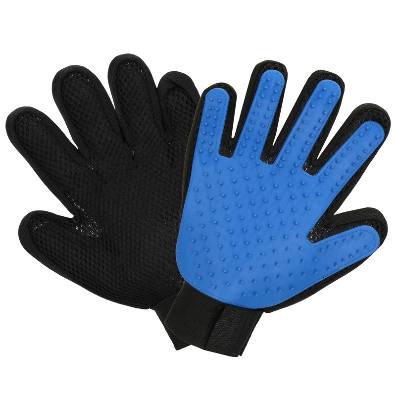 Rękawica do czesania psa, kota szczotka do wyczesywania sierści niebiesko-czarna